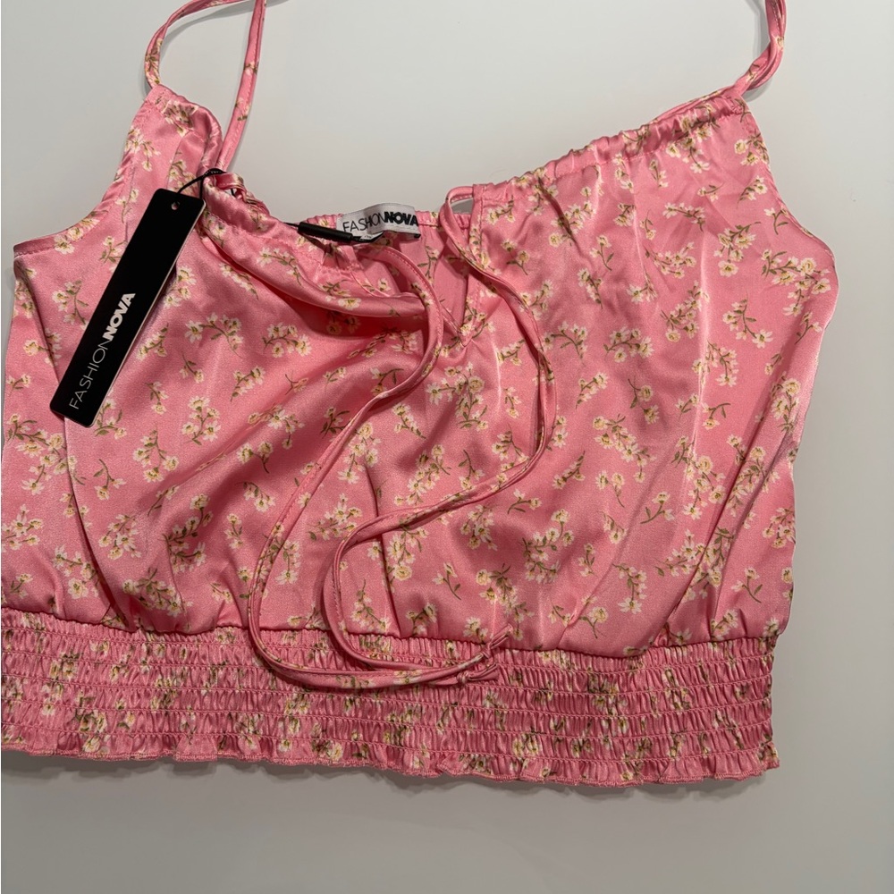Fashion Nova Pink Floral Tie-Front Smocked Cami - Picture 5 of 7
